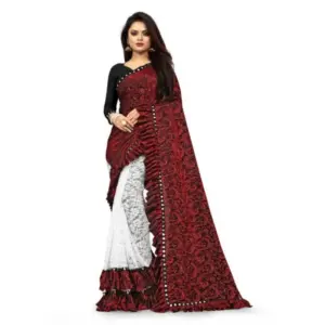 Women's Silk Solid Saree with Blouse – Red