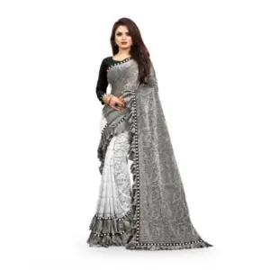 Women's Silk Solid Saree with Blouse – Grey