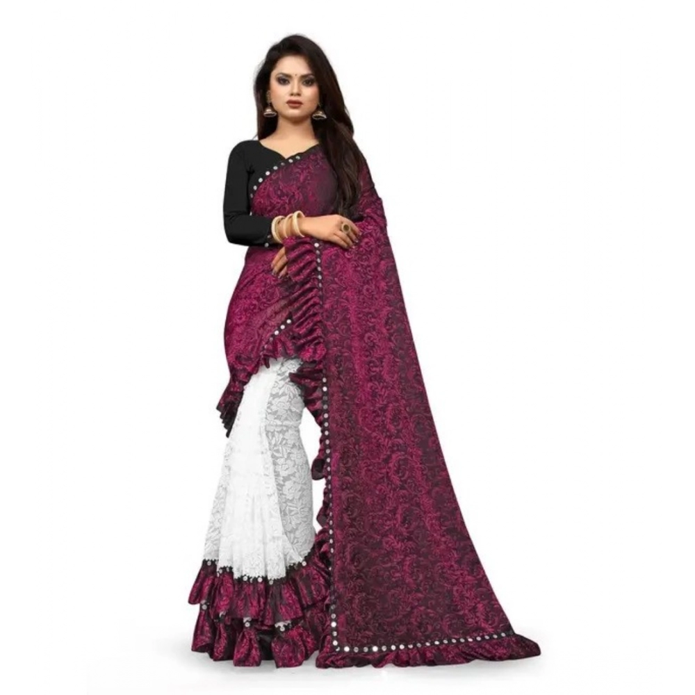 Women's Silk Solid Saree with Blouse – Pink