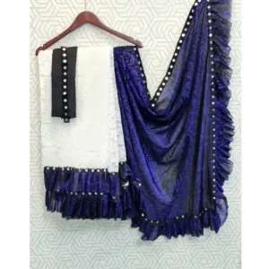 Women's Silk Solid Saree with Blouse – Blue