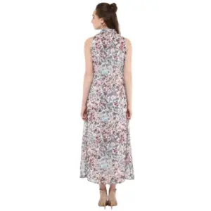 Generic Women's Polyester Chiffon Printed Sleeveless Dress (Multicolor)
