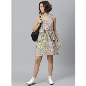 Generic Women's Polyester Peplum Sleeveless Above Knee Dress (Multicolor)