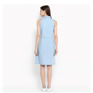 Generic Women's Denim Solid Sleeveless Below Knee Dress (Blue)