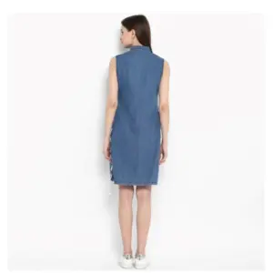 Generic Women's Denim Solid Sleeveless Above Knee Dress (Blue)