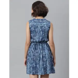 Generic Women's Rayon Tie & Dye Sleeveless Above Knee Dress (Blue)