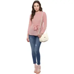 Generic Women's Polyester Solid Long Sleeves Regular Top (Pink)