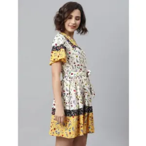 Generic Women's Polyester Floral Flutter Above Knee Dress (Multicolor)