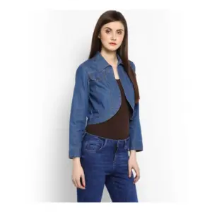Generic Women's Denim Solid 3-4th Sleeves Shrug (Blue)