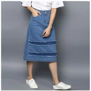 Generic Women's Denim Washed Buttoned Skirt (Blue)