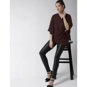 Generic Women's Polyester Solid Cape Sleeve Top (Maroon)