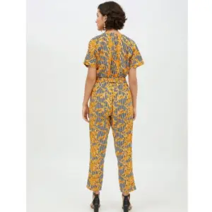 Generic Women's Polyester Printed Half Sleeve Long Jumpsuit (Yellow)