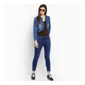 Generic Women's Denim Pleated 3-4th Sleeves Shrug (Blue)