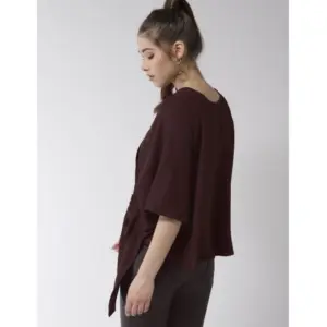 Generic Women's Polyester Solid Cape Sleeve Top (Maroon)