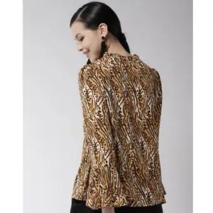 Generic Women's Polyester Printed Bell Sleeve Top (Orange - Black)