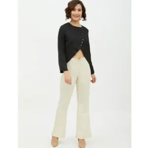 Generic Women's Polyester Asymmetrical Long Sleeves Top (Black)