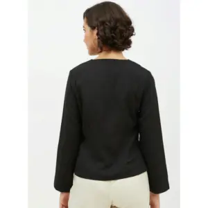 Generic Women's Polyester Asymmetrical Long Sleeves Top (Black)