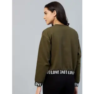 Generic Women's Fleece Solid Long Sleeves Sweatshirt (Olive)