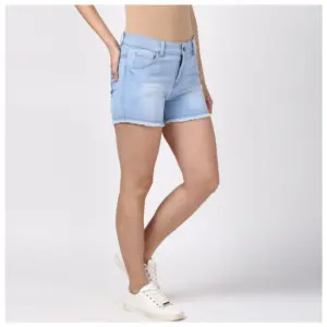 Generic Women's Denim Solid Buttoned Shorts (Blue)
