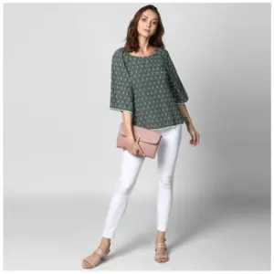 Generic Women's Polyester Printed 3-4th Sleeves Top (Green)