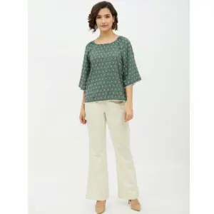 Generic Women's Polyester Printed 3-4th Sleeves Top (Green)