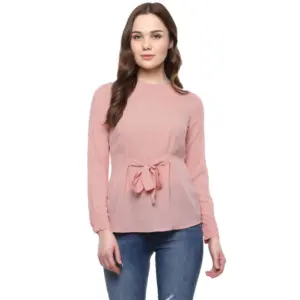 Generic Women's Polyester Solid Long Sleeves Regular Top (Pink)
