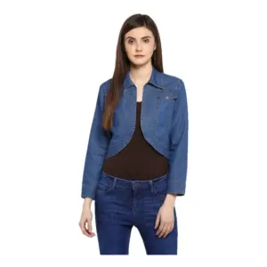Generic Women's Denim Solid 3-4th Sleeves Shrug (Blue)