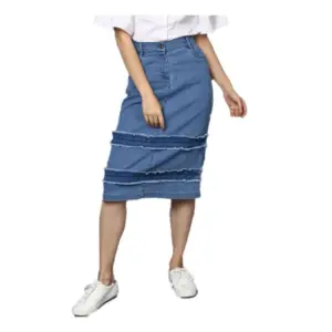 Generic Women's Denim Washed Buttoned Skirt (Blue)