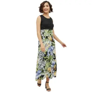 Generic Women's Rayon Floral Sleeveless Calf-length Dress (Multicolor)