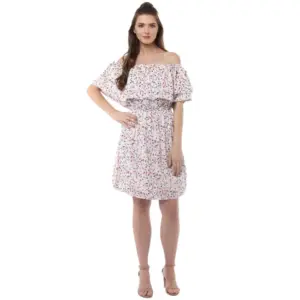 Generic Women's Rayon Floral Half Sleeve Above Knee Dress (Multicolor)