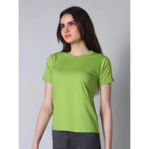 Generic Women's Cotton Blended Solid Round Neck Half Sleeve T-Shirt (Green)