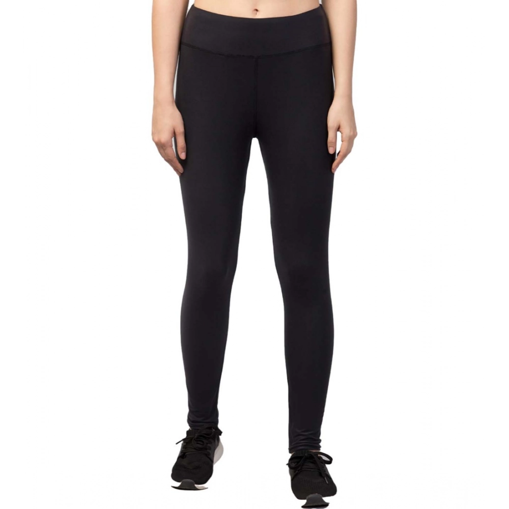 Generic Women's Polyester Solid Ankle Length High-Rise Tights (Black)