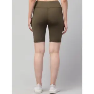 Generic Women's Polyester Solid Above Knee High-Rise Shorts (Olive)