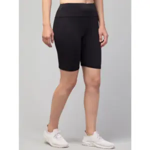 Generic Women's Polyester Solid Above Knee High-Rise Shorts (Black)