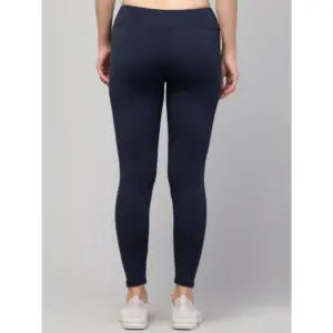 Generic Women's Polyester Solid Ankle Length High-Rise Tights (Navy)