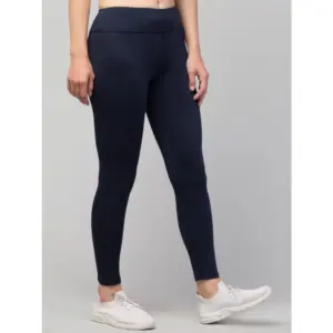Generic Women's Polyester Solid Ankle Length High-Rise Tights (Navy)
