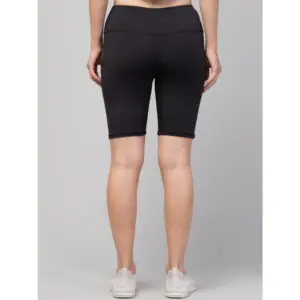 Generic Women's Polyester Solid Above Knee High-Rise Shorts (Black)