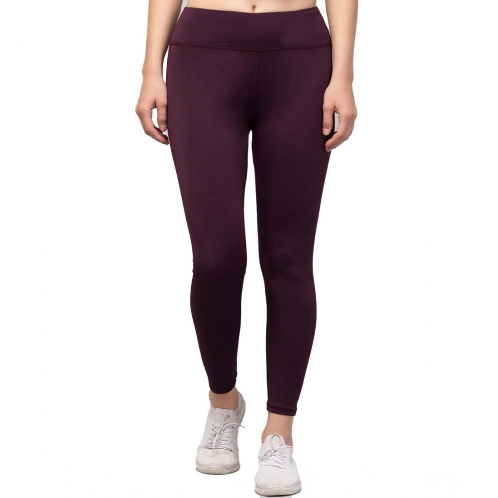 Generic Women's Polyester Solid Ankle Length High-Rise Tights (Purple)