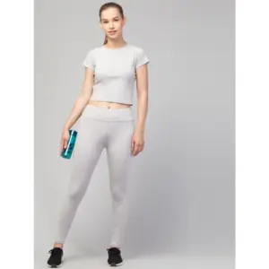 Generic Women's Polyester Solid Ankle Length High-Rise Tights (Light Grey)