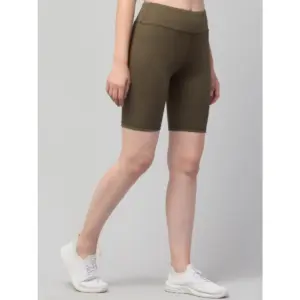 Generic Women's Polyester Solid Above Knee High-Rise Shorts (Olive)