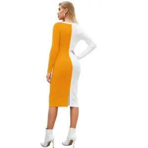 Generic Women's Knitting stretchable Solid Round Neck Full Sleeve Dress (Yellow)