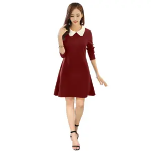 Generic Women's Polyester Solid Collar 3-4th Dress (Maroon)