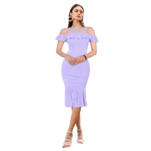 Generic Women's Knitting stretchable Solid Round Neck Sleeveless Dress (Purple)