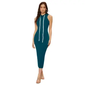 Generic Women's Knitting stretchable Solid Round Neck Sleeveless Dress (Morpich)