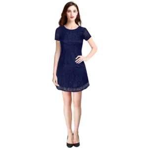 Generic Women's Rasal Solid Round Neck Cap Sleeve Dress (Blue)