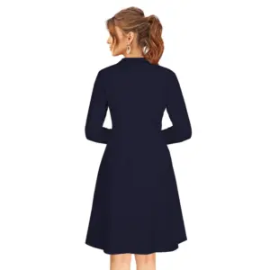 Generic Women's Knitting stretchable Solid Round Neck Full Sleeve Dress (Blue)