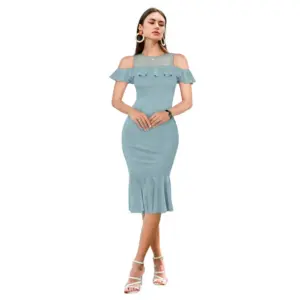 Generic Women's Knitting stretchable Solid Round Neck Sleeveless Dress (Pista )