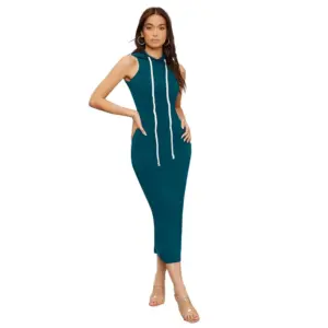 Generic Women's Knitting stretchable Solid Round Neck Sleeveless Dress (Morpich)
