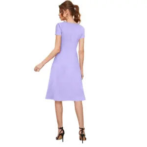Generic Women's Knitting stretchable Solid Round Neck Cap Sleeve Dress (Purple)