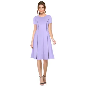 Generic Women's Knitting stretchable Solid Round Neck Cap Sleeve Dress (Purple)