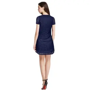 Generic Women's Rasal Solid Round Neck Cap Sleeve Dress (Blue)